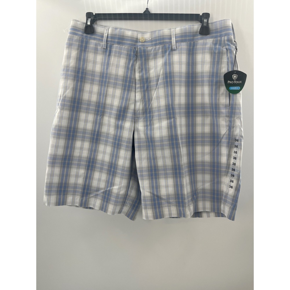 Pro Tour CoolPlay Mens Golf Shorts Blue White Plaid Sz 36 ZESB0465 Provence NWT
